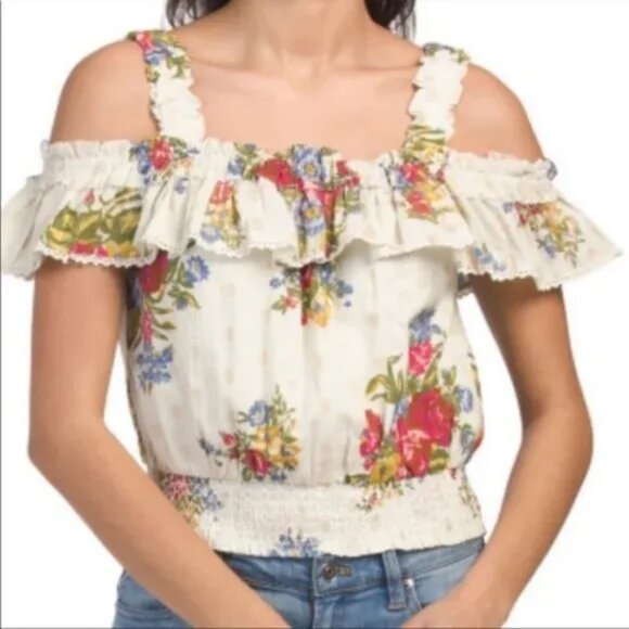House Of Harlow 1960 Helena Ivory Floral Ruffle Top, Size Small - Picture 1 of 6